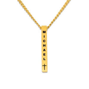 Geschenk Zur Konfirmation für Jungen Personalisierte 3d Vertikale Stab Kette Mit Namen Kreuz und Gravur, Barrenkette Sohn Konfirmation immagine 9