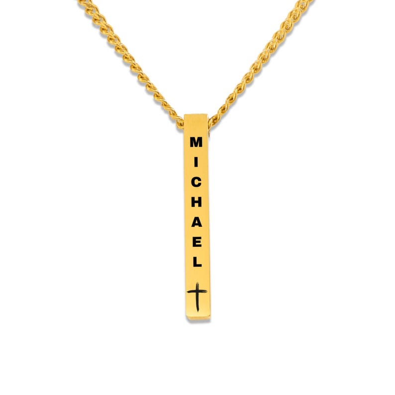 Geschenk Zur Konfirmation für Jungen Personalisierte 3d Vertikale Stab Kette Mit Namen Kreuz und Gravur, Barrenkette Sohn Konfirmation immagine 9