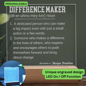 Difference Maker Personalized Plaque, Engraved Plaque Corporate Colleague Christmas Gift, Motivational Sign Appreciation Gifts