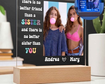 Birthday Gift For Sister, Personalized Sister Gift Picture LED Plaque Frame, Wedding Gift For Sister