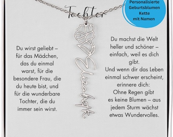 Geburtsblumenkette mit Namen, personalisierte Namenskette, Weihnachtsgeschenk für Tochter, besondere Geburtsmonat Halskette mit Gravur
