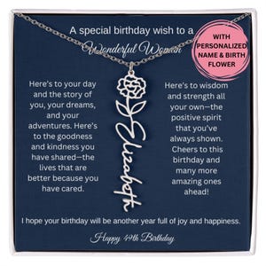 Collana con fiori per il 49° compleanno, set di collane con nome per il 49° compleanno, idea regalo personalizzata per il 49° compleanno, sorella, migliore amica