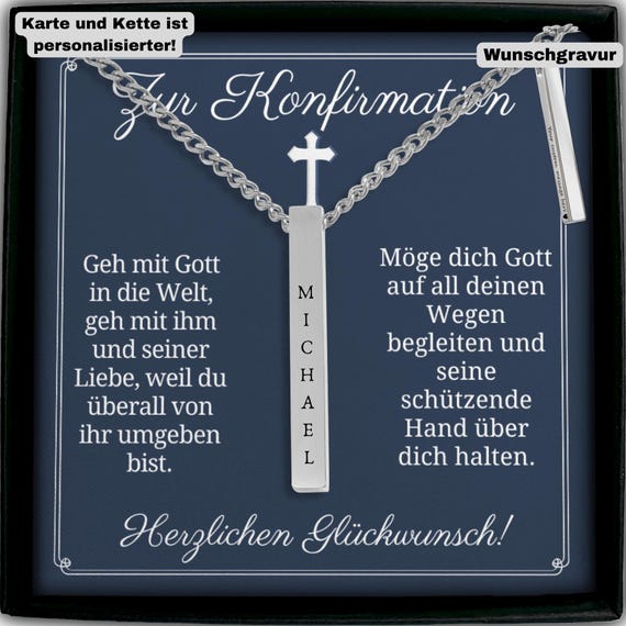 Konfirmationsgeschenk Junge Namenskette Gravur personalisierte Kette Sohn Enkel Neffe religiös Geschenkidee