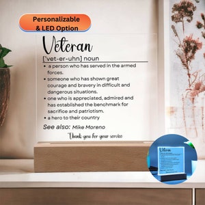 Definición de veterano personalizada, regalo de agradecimiento de veterano de las Fuerzas Armadas, regalo del día de los veteranos, cita de veteranos, día de los veteranos, regalo de agradecimiento a los veteranos