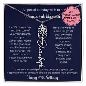 49th Birthday Necklace Gift For Her, Personalized Birth Flower Necklace Gift For Friend, Special 49th Gift Idea Coworker Sister Best Friend