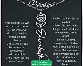 Geburtsblume Namenskette An mein Patenkind Silber Gold Schmuck personalisierte Gravur Kette Geschenk Taufe Geburtstag Weihnachten