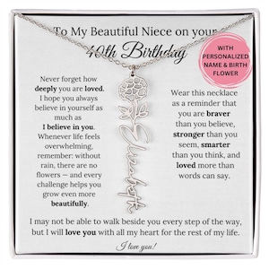 Collier fleurs de naissance cadeau 40e anniversaire nièce personnalisé, collier 40e anniversaire pour elle, bijoux d'anniversaire nièce, cadeau pour nièce de tante