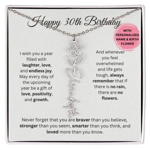 30th Birthday Name Necklace With Birthflower, Personalize 30th Birthday Gift for Daughter, Granddaughter, Niece, 30th Birthday Gift For Her