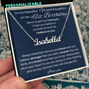 41st Birthday Gift Idea For Granddaughter, 41 Birthday Silver Gold Name Necklace For Granddaughter From Grandma, Personalized 41st Birthday