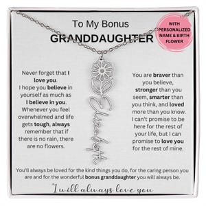 Colar bônus para neta, joias de flores personalizadas, colar com nome, presente com cartão, presente de aniversário e formatura para ela