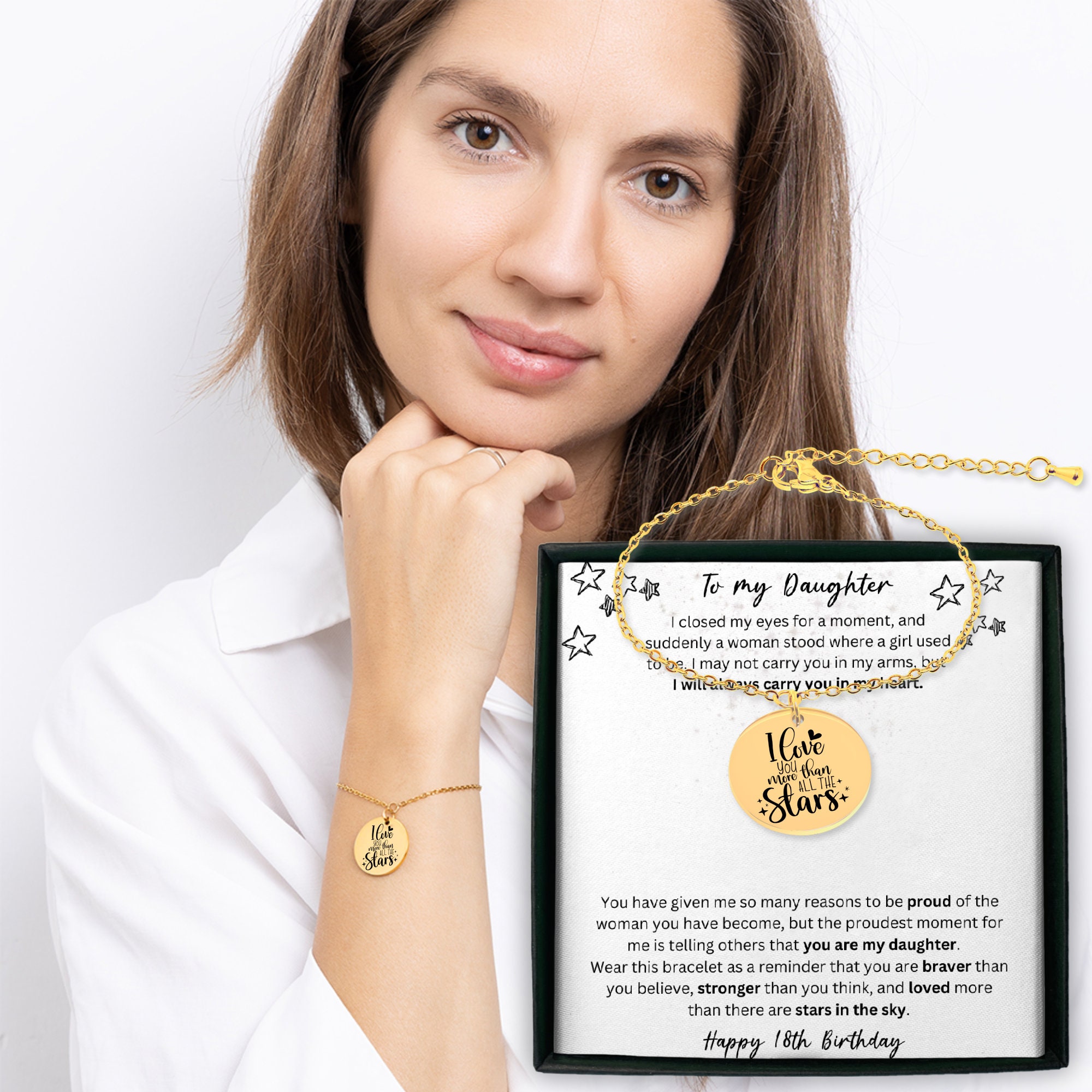 JMIMO Braccialetto con ciondolo per figlia, regalo di compleanno e laurea da papà e mamma, con scritta in lingua inglese I Love You e I Am So Proud Of You