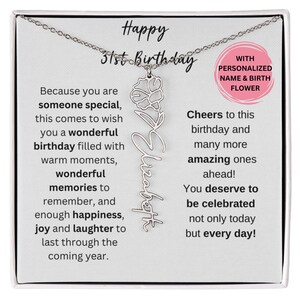 31st Birthday Birth Flower Necklace, 31st Birthday Gift For Women, Silver Gold Name Necklace 31st Gift Pendant, 31st Birthday Gift For Her