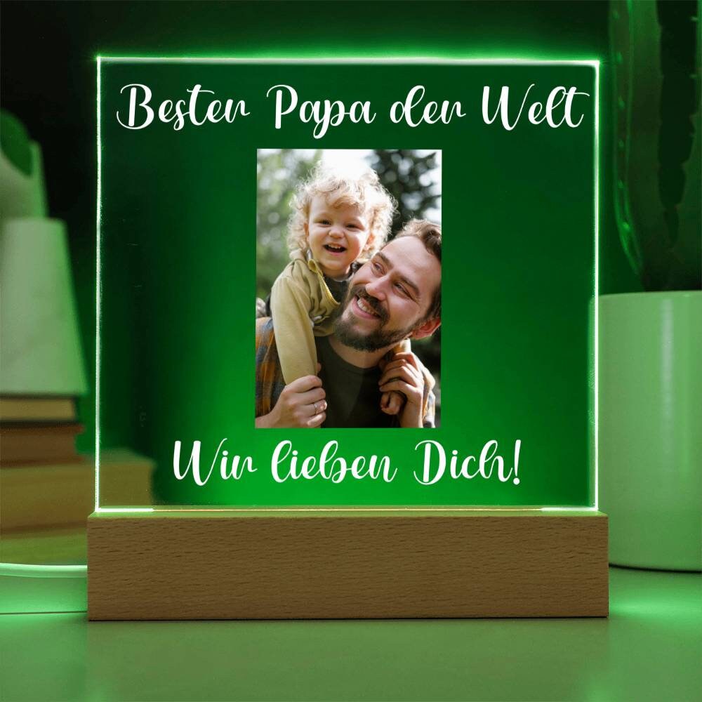 Personalisiertes 3D-Fotogeschenk Für Papa – Mit Eigenem Bild, LED-Beleuchtung Auf Holzsockel