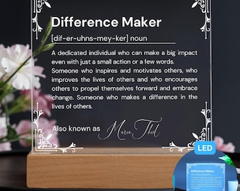 Difference Maker Acrylic Plaque, Personalized Difference Maker Definition Leader Gift Appreciation Gift Mentor Gift Coach Present