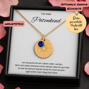 Sunray Geburtsstein Kette für Patenkind – Karte Mit Personalisierter Kette Gravur An Mein Patenkind, Mutmacher Schmuck mit Botschaft