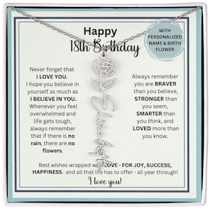 18th Birthday Gift For 18 Year Old, 18th Birthday Gift Daughter Granddaughter Niece Goddaughter Birth Flower Necklace