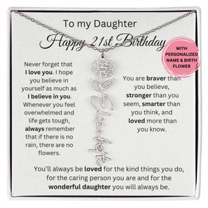21st Birthday Gift Daughter,  21st Birthday Gift For Daughter From Mom Birth Flower Name Necklace, Personalized 21st Gift For Daughter