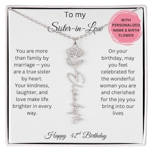 42nd Sister-in-Law Birthday Gift, Birth Flower Name Necklace with Birthday Card, Personalized Jewelry Gift for Sister-in-Law,  Keepsake Gift