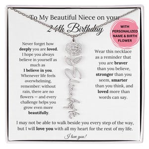 Collier fleur de naissance cadeau 24e anniversaire nièce personnalisé, collier 24e anniversaire pour elle, bijoux d'anniversaire nièce, cadeau pour nièce de tante