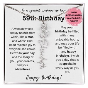 59th Birthday Birth Month Flower Necklace, 59th Birthday Name Necklace Gift, 59th Birthday Gift For Her, Sterling Silver Jewelry Gift 59th