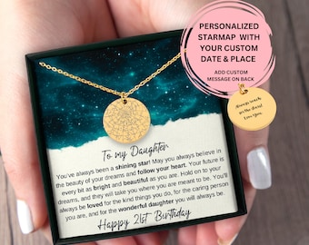 21st Birthday Gift For Daughter, Personalized 21st Birthday Gift For Daughter, Custom Star Map By Date Necklace, 21st Birthday Gift For Her