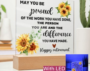 Retirement Wooden Base LED Acryl Plaque, Personalized Retirement Gift, Gift For Retirement, Retirement Gift Idea, Retirement Unique Gifts