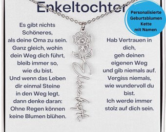 Für meine Enkeltochter, Geburtsblumen Namenskette von Oma, personalisierte Halskette mit liebevoller Botschaft, Geschenk von Herzen