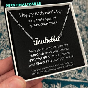Namen Halskette für 10th Birthday Girl, Geschenk für Enkelin mit Message Card, personalisierter Schmuck für kleines Mädchen Geburtstagsgeschenk von Oma