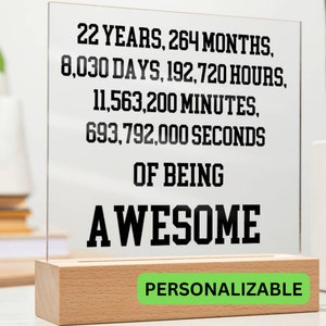 22. Geburtstagsgeschenk Kundenspezifische Acrylplakette, 22. Geburtstagsgeschenk für sie, sinnvolles Geschenk für 22. Geburtstag, personalisierte 22. Geburtstagsgeschenke