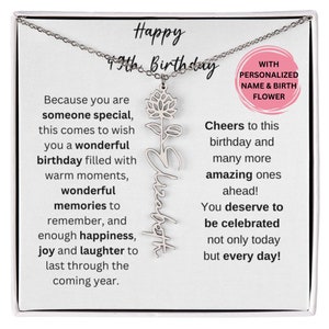 49th Birthday Birth Flower Necklace, 49th Birthday Gift For Women, Silver Gold Name Necklace 49th Gift Pendant, 49th Birthday Gift For Her