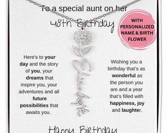 Personalisierte 48. Geburtstag Halskette Tante Von Nichte Birthflower Halskette mit Namen, Tante Geburtstag Sentimental 48th Geschenk von Nichte Neffe