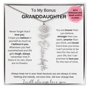Bonus Enkelin Geschenk, Geburtsblumenkette, Nachrichtenkarte Schmuck, personalisierte Namenskette, Abschlussgeschenk, Geburtstagsgeschenk für sie