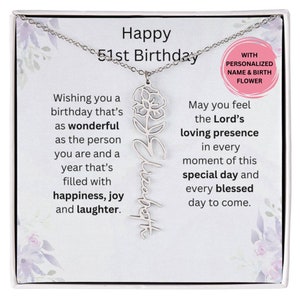 51st Birthday Silver Birthmonth Flower Necklace With Name, 51st Birthday Jewelry Gift, Personalized 51st, 51st Gift For Her, 51st For Friend