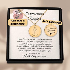 Collana con fiore di nascita per mia figlia, collana per mamma e figlia, collana per padre e figlia, poesia per figlia &quot;Non temere mai&quot;, regalo sentimentale per figlia