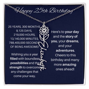 25歳の誕生日の誕生花ネックレス、女性への25歳の誕生日プレゼント、彼女への25歳の誕生日プレゼント、娘への感動的な25歳の誕生日プレゼント