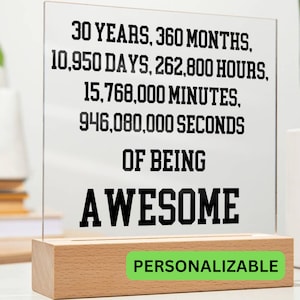 30. Geburtstagsgeschenk Kundenspezifische Acrylplakette, 30. Geburtstagsgeschenk für sie, sinnvolles Geschenk für 30. Geburtstag, personalisierte 30. Geburtstagsgeschenke