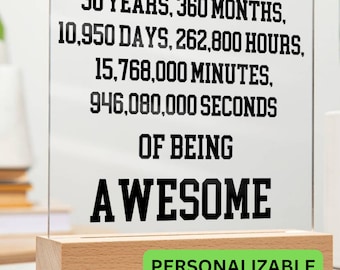 Regalo de cumpleaños número 30 Placa acrílica personalizada, regalo de cumpleaños número 30 para ella, regalo significativo para el cumpleaños número 30, regalos personalizados de cumpleaños número 30