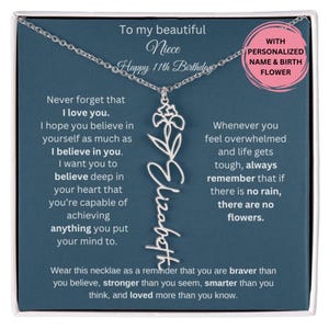 11th Birthday Name Birthflower Necklace for Niece From Aunt Jewelry Gift, Personalized 11th Birthday Gift Niece, Necklace Niece Turning 11