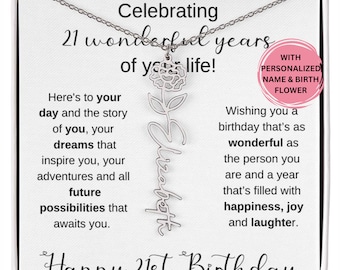 21st Birthday Gift For Women, 21st Birthday Birth Month Flower Necklace, 21st Personalized  Gift For Her, 21st Birthday Name Necklace