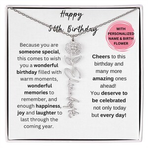 56. Geburtstag Geburtsblumen Halskette, 56. Geburtstagsgeschenk für Frauen, Silber Gold Namenskette 56. Geschenk Anhänger, 56. Geburtstagsgeschenk für Sie