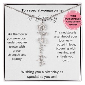 41st Birthday Gift Turning 41 Birth Flower Name Necklace, 41 Years Old Gift for Her, 41st Birthday Gift for Sister Aunt Bestie Coworker