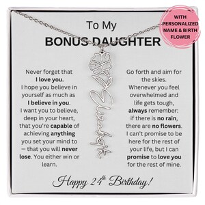 Presente de aniversário de 24 anos para filha, colar de flores para enteada, joias com nome personalizado e cartão, pingente floral personalizado para ela