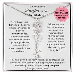 21st Birthday Gift For Her, Custom Birthmonth Flower Name Necklace 21st Birthday Necklace Gift For Daughter From Mom Parents, 21st Birthday