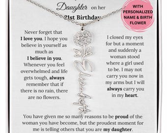 Regalo de cumpleaños número 21 para ella, collar con nombre de flor del mes de nacimiento personalizado, collar de cumpleaños número 21, regalo para hija de los padres de mamá, cumpleaños número 21