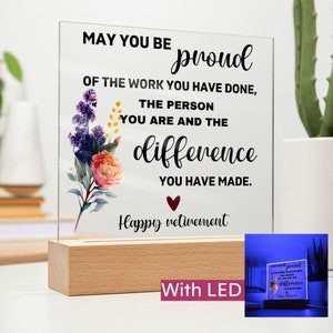 Regalo de jubilación para mujeres, placa acrílica de jubilación con base de madera, regalo de jubilación para colegas, fiesta de jubilación, idea de regalo de jubilación