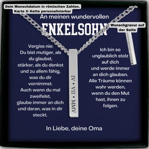 Edles Enkelsohn Geschenk von Oma Kette römische Zahlen, hochwertige Datum Gravur Kette Jungen, besonderes Schmuck Geschenk Enkelkind