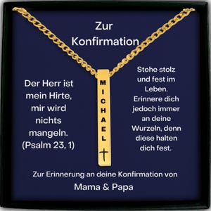 Geschenk Zur Konfirmation für Jungen Personalisierte 3d Vertikale Stab Kette Mit Namen Kreuz und Gravur, Barrenkette Sohn Konfirmation immagine 4