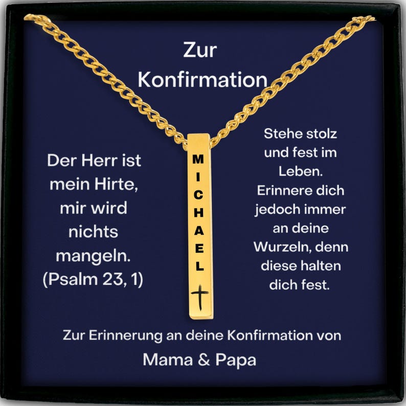 Geschenk Zur Konfirmation für Jungen Personalisierte 3d Vertikale Stab Kette Mit Namen Kreuz und Gravur, Barrenkette Sohn Konfirmation immagine 4