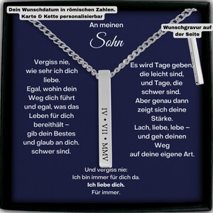 Geschenk für Jungen Kette mit Datum in römischen Zahlen, Sohn Halskette Gravur personalisiert, Stabkette Erinnerung Schmuck