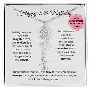 18th Birthday Name Necklace With Birthflower, Personalize 18th Birthday Gift for Daughter, Granddaughter, Niece, 18th Birthday Gift For Her